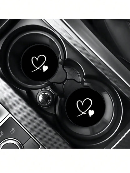 2pcs Black & White Double Heart Car Cup Holders, Vintage Brown Background With Pink Polka Dot Style, Protects Car Interior Space, Easy To Clean, Suitable For SUV Or Any Other Car Models. Universal Car