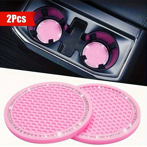 2pcs Car Cup Holders, Universal Vehicle Shiny Cup Mats, Crystal Diamond Cup Coasters, Car Interior Decor Accessories, Anti-Slip Car Cup Pads
