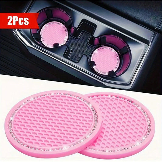 2pcs Car Cup Holders, Universal Vehicle Shiny Cup Mats, Crystal Diamond Cup Coasters, Car Interior Decor Accessories, Anti-Slip Car Cup Pads