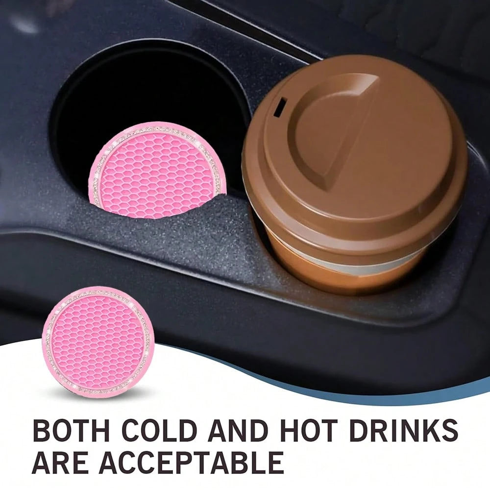 2pcs Car Cup Holders, Universal Vehicle Shiny Cup Mats, Crystal Diamond Cup Coasters, Car Interior Decor Accessories, Anti-Slip Car Cup Pads
