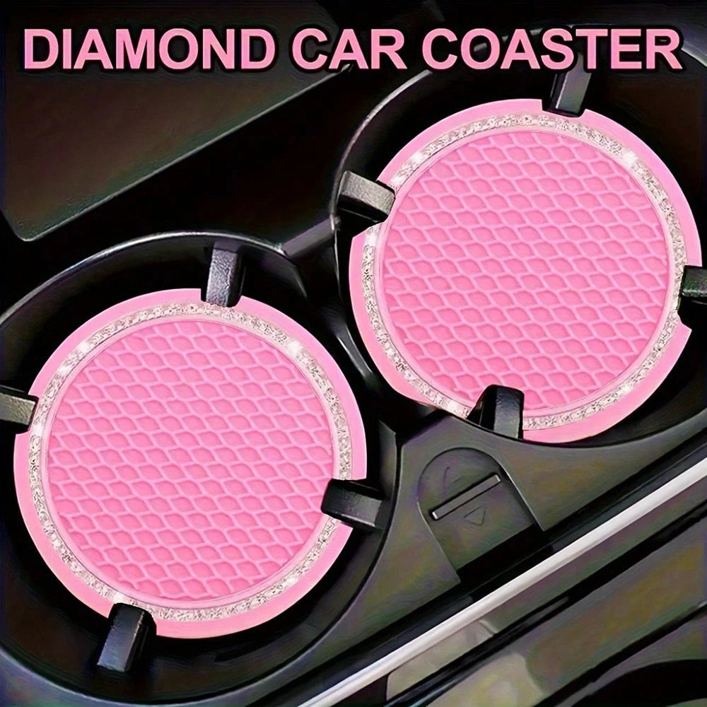 2pcs Car Cup Holders, Universal Vehicle Shiny Cup Mats, Crystal Diamond Cup Coasters, Car Interior Decor Accessories, Anti-Slip Car Cup Pads