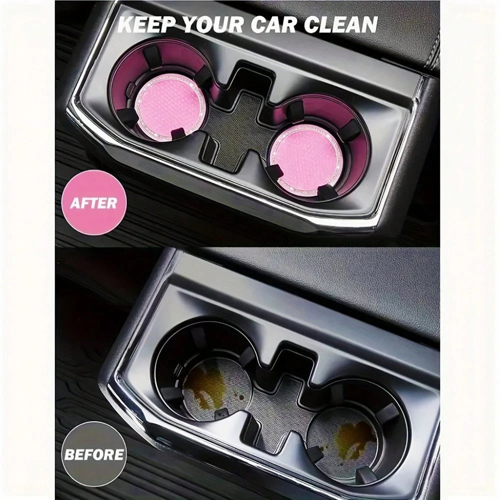 2pcs Car Cup Holders, Universal Vehicle Shiny Cup Mats, Crystal Diamond Cup Coasters, Car Interior Decor Accessories, Anti-Slip Car Cup Pads