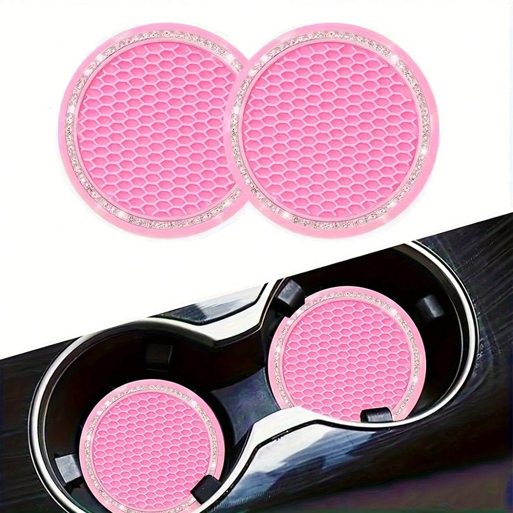 2pcs Car Cup Holders, Universal Vehicle Shiny Cup Mats, Crystal Diamond Cup Coasters, Car Interior Decor Accessories, Anti-Slip Car Cup Pads