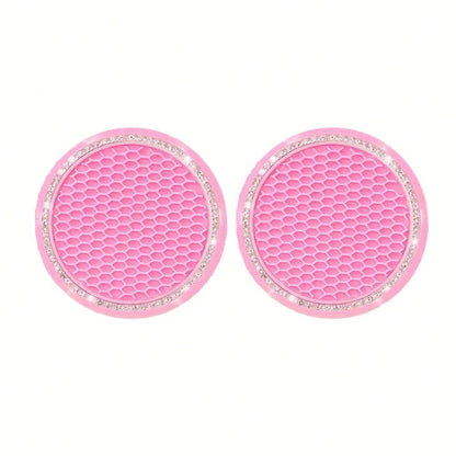 2pcs Car Cup Holders, Universal Vehicle Shiny Cup Mats, Crystal Diamond Cup Coasters, Car Interior Decor Accessories, Anti-Slip Car Cup Pads