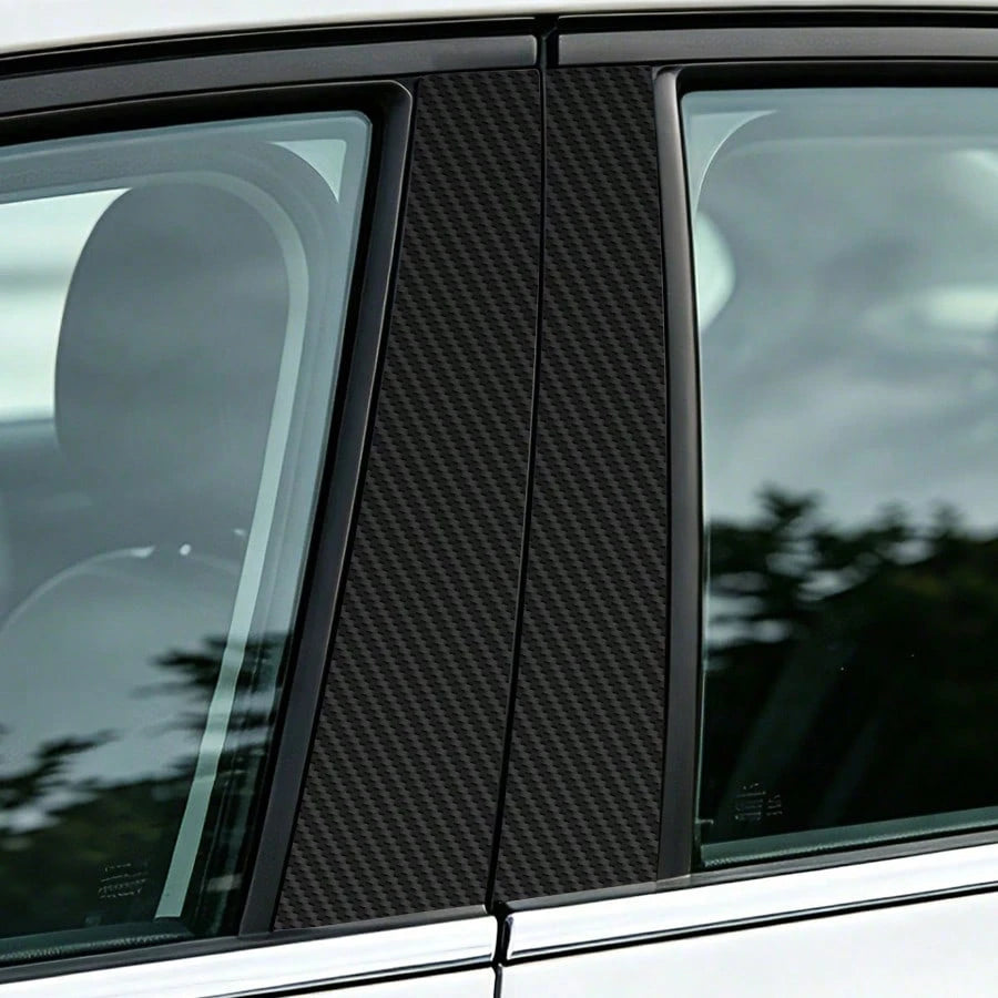 2pcs Car Decorative Stickers, 3D Carbon Fiber Decals For Car Door Sill, Side Mirror, B-Pillar, Scratch-Resistant And Protective Trim
