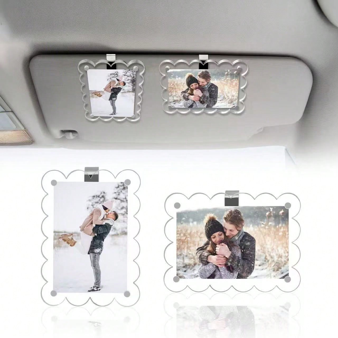2pcs- Car Sun Visor Photo Clip- New Universal Acrylic Magnetic Photo Clip Accessories, Refrigerator Magnet, Transparent Magnetic Instant Camera Photo Frame, Car Rearview Mirror Photo Clip, Personali