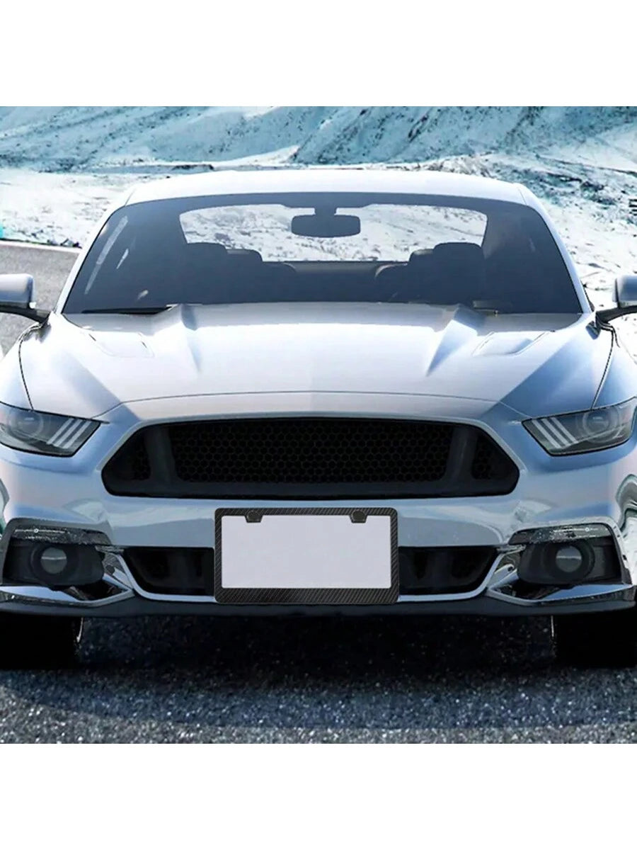 2pcs Carbon Fiber Plastic License Plate Frame, American Size Classic Fashion Black License Plate Frame, Anti-Rust, Front And Rear Can Be Installed, Free Installation Tools