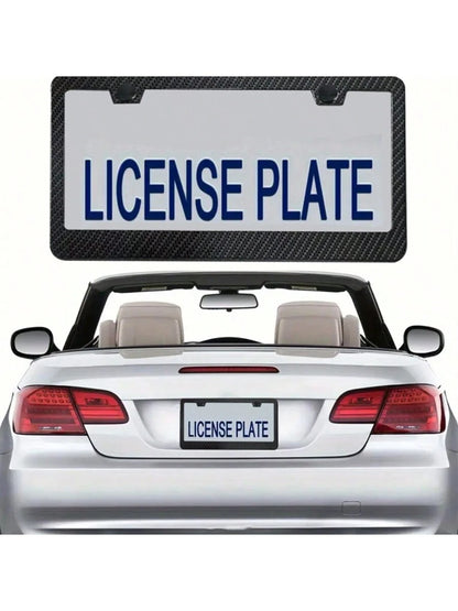 2pcs Carbon Fiber Plastic License Plate Frame, American Size Classic Fashion Black License Plate Frame, Anti-Rust, Front And Rear Can Be Installed, Free Installation Tools