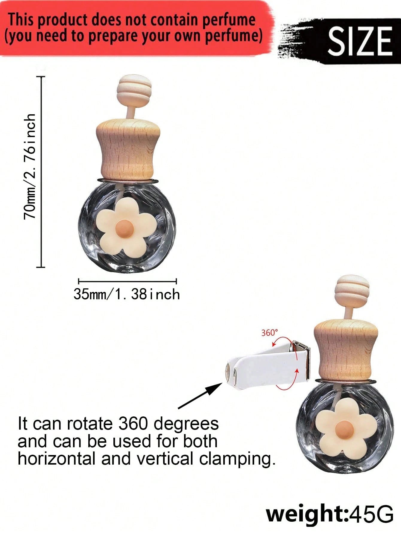 2pcs Cute 5-Petal Flower Decor Empty Fragrance Bottle Set, Car Air Vent Fragrance Diffuser Holder, Essential Oil Bottle Ornament (Fragrance Not Included)