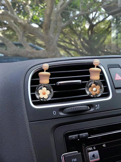 2pcs Cute 5-Petal Flower Decor Empty Fragrance Bottle Set, Car Air Vent Fragrance Diffuser Holder, Essential Oil Bottle Ornament (Fragrance Not Included)