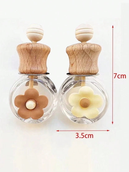 2pcs Cute 5-Petal Flower Decor Empty Fragrance Bottle Set, Car Air Vent Fragrance Diffuser Holder, Essential Oil Bottle Ornament (Fragrance Not Included)