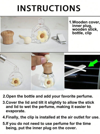 2pcs Cute 5-Petal Flower Decor Empty Fragrance Bottle Set, Car Air Vent Fragrance Diffuser Holder, Essential Oil Bottle Ornament (Fragrance Not Included)