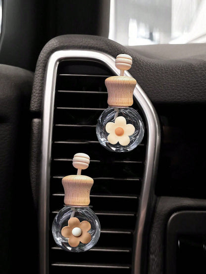 2pcs Cute 5-Petal Flower Decor Empty Fragrance Bottle Set, Car Air Vent Fragrance Diffuser Holder, Essential Oil Bottle Ornament (Fragrance Not Included)