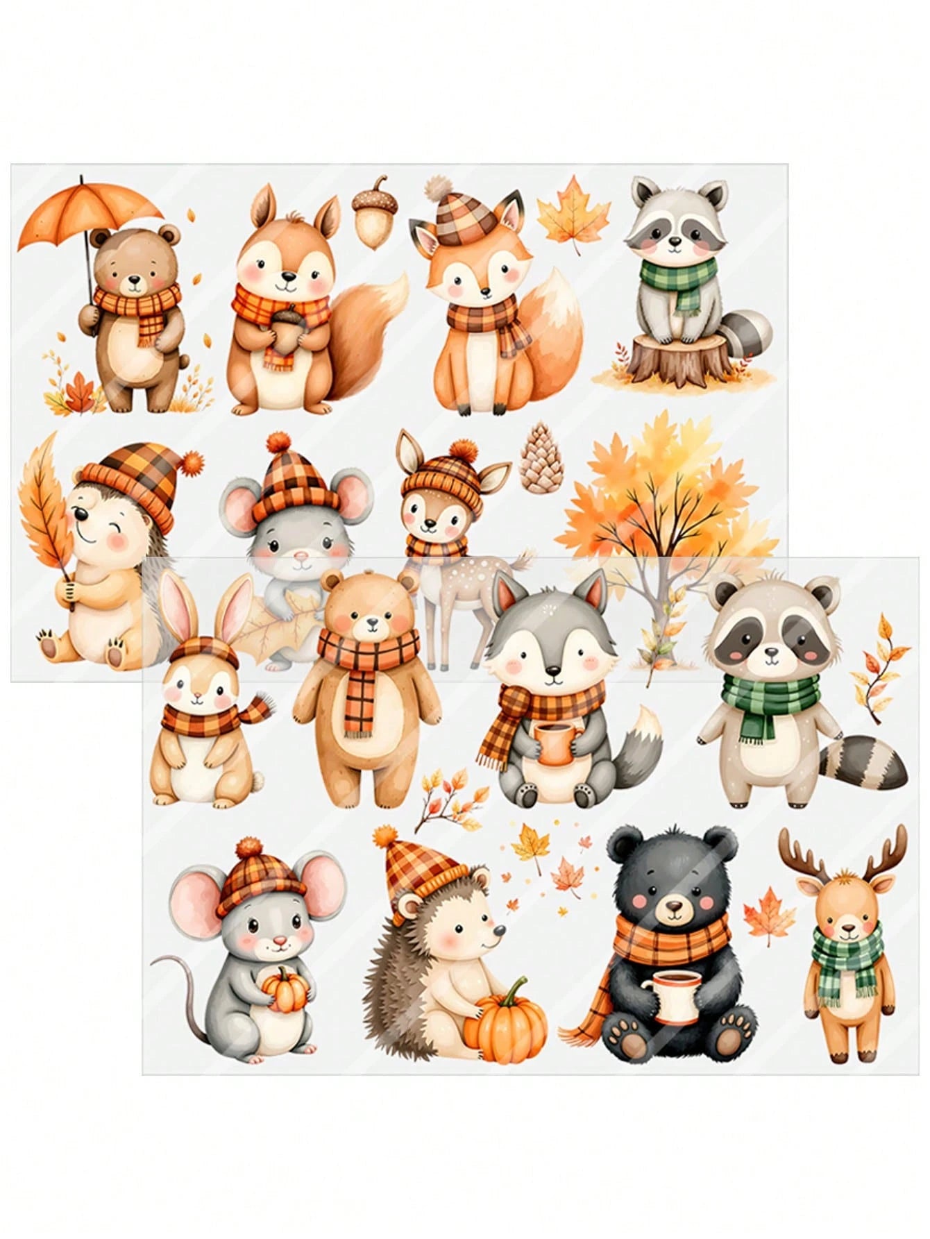 2pcs Cute Woodland Animal DIY UV DTF Erasable Transfer Stickers, Suitable For Mugs, Coffee Cups, Glass Cups, Tumblers, Laptops, Phone Cases, Greeting Cards, Illustrations, Party Cup Labels And Decorat