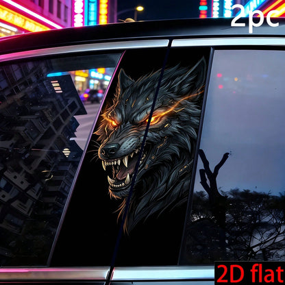 2pcs Cyber Mechanical Wolf Car B-Pillar Stickers- 2D Flat Waterproof Vinyl Decals, Futuristic Mechanical Wolf Personalized Car Window Decoration, Suitable For Sedan, Truck, SUV
