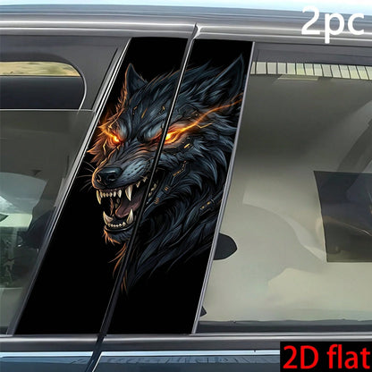 2pcs Cyber Mechanical Wolf Car B-Pillar Stickers- 2D Flat Waterproof Vinyl Decals, Futuristic Mechanical Wolf Personalized Car Window Decoration, Suitable For Sedan, Truck, SUV