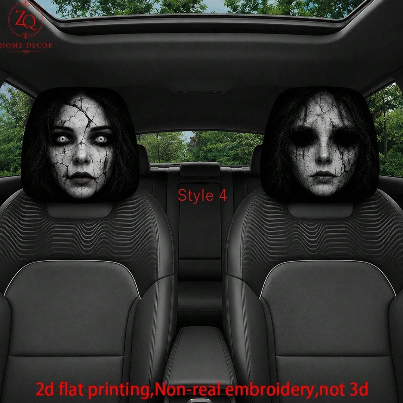 2pcs Double-Sided Halloween Car Headrest Covers Suitable For Most Vehicles, Spooky Funny Headrest Protectors For All- Use, Easy Install For Trips & Car Interior Decor- Non-3D Print For/Ghosts, 2D Fl