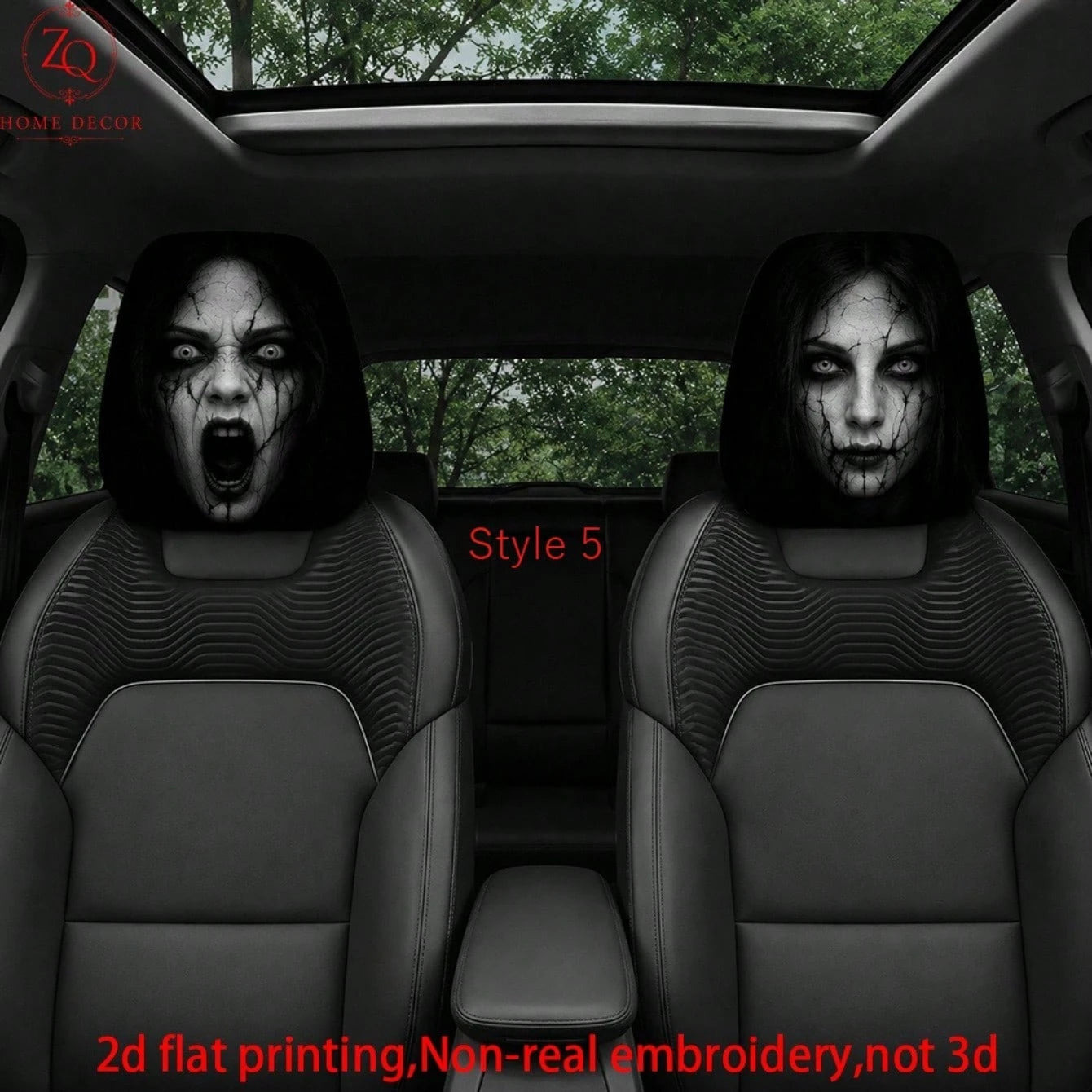 2pcs Double-Sided Halloween Car Headrest Covers Suitable For Most Vehicles, Spooky Funny Headrest Protectors For All- Use, Easy Install For Trips & Car Interior Decor- Non-3D Print For/Ghosts, 2D Fl