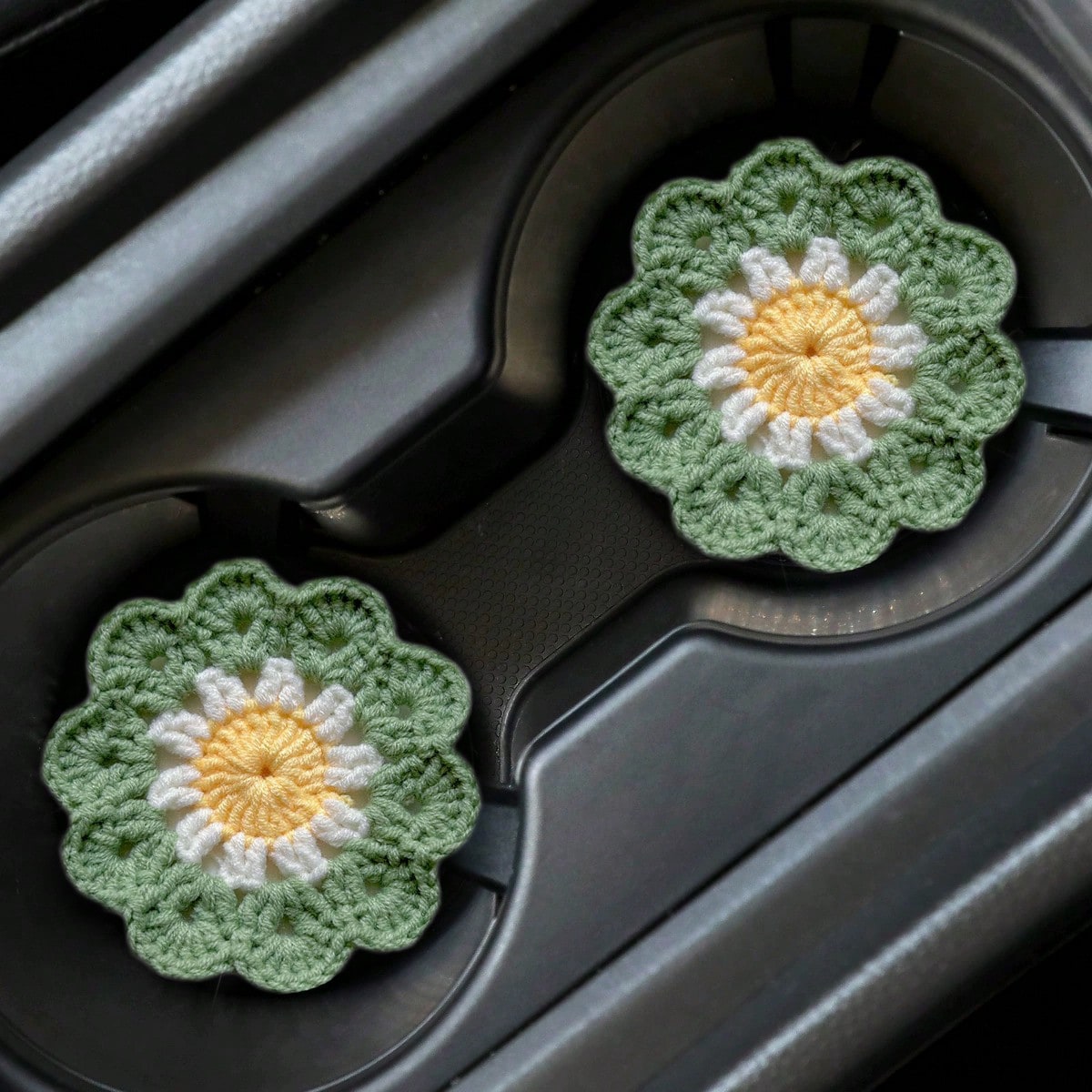 2pcs Handmade Knitted Floral Coasters, Cute Sunflower Good Luck Flower Car Cup Mats, Random Sunflower Coasters Sent