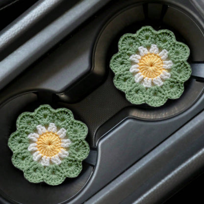 2pcs Handmade Knitted Floral Coasters, Cute Sunflower Good Luck Flower Car Cup Mats, Random Sunflower Coasters Sent
