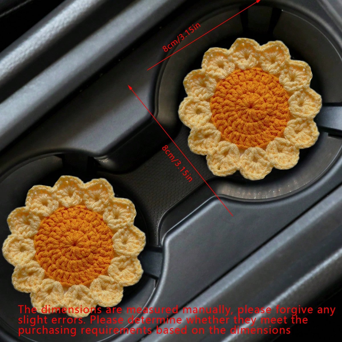 2pcs Handmade Knitted Floral Coasters, Cute Sunflower Good Luck Flower Car Cup Mats, Random Sunflower Coasters Sent