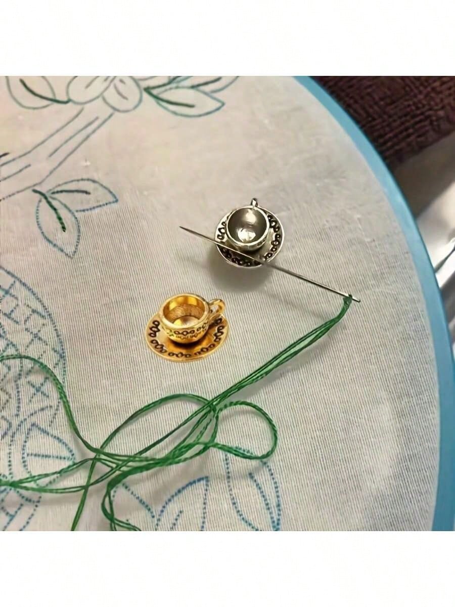 2pcs Mini Magnetic Needle Case With Tea Cup Design- Ideal For Embroidery, Crafts And Sewing- Great For Sewing Enthusiasts Needle And Thread Organizer