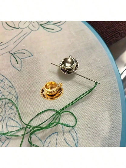 2pcs Mini Magnetic Needle Case With Tea Cup Design- Ideal For Embroidery, Crafts And Sewing- Great For Sewing Enthusiasts Needle And Thread Organizer