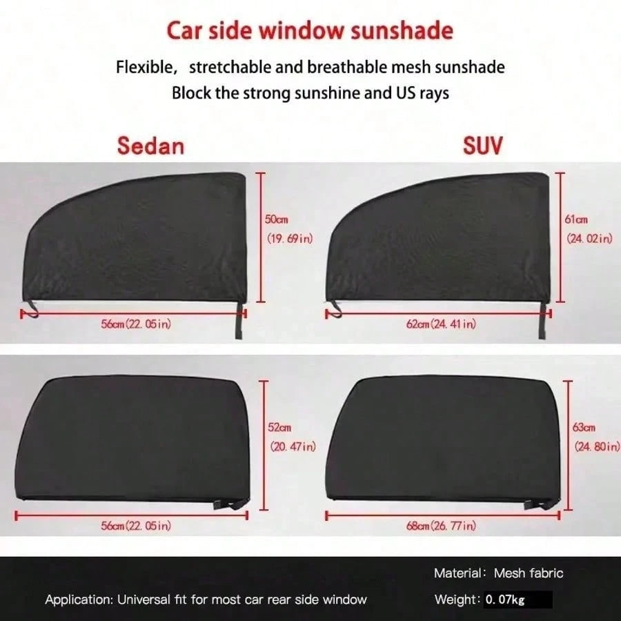 2pcs Or 4pcs Universal Car Window Mesh Screen, Fits All Models- Ventilation Sunshade, Protect Car Doors And Side Windows