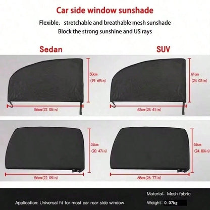 2pcs Or 4pcs Universal Car Window Mesh Screen, Fits All Models- Ventilation Sunshade, Protect Car Doors And Side Windows