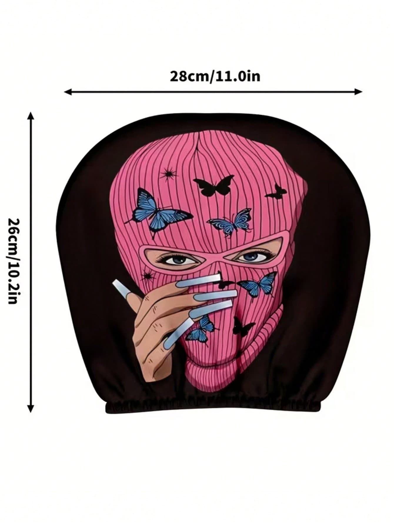 2pcs Pink Butterfly Mysterious Charm Theme Print Car Seat Cushion Headrest Cover- Featuring Cute Design- Universal Fit, Easy To Install And Machine Wash, Provides Comfortable Neck Protection During