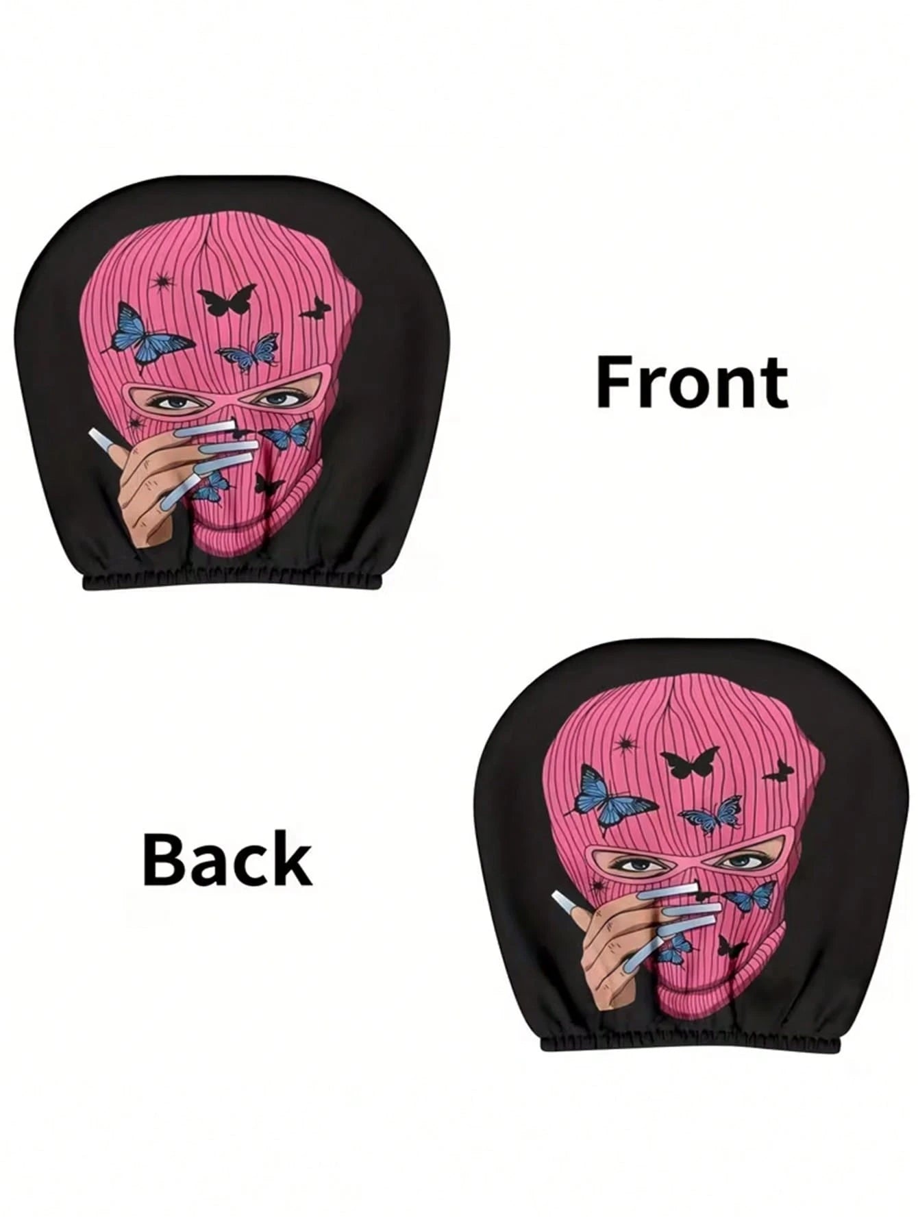 2pcs Pink Butterfly Mysterious Charm Theme Print Car Seat Cushion Headrest Cover- Featuring Cute Design- Universal Fit, Easy To Install And Machine Wash, Provides Comfortable Neck Protection During