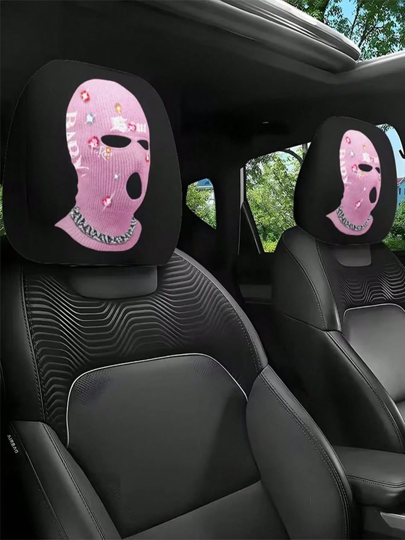 2pcs Pink Butterfly Mysterious Charm Theme Print Car Seat Cushion Headrest Cover- Featuring Cute Design- Universal Fit, Easy To Install And Machine Wash, Provides Comfortable Neck Protection During