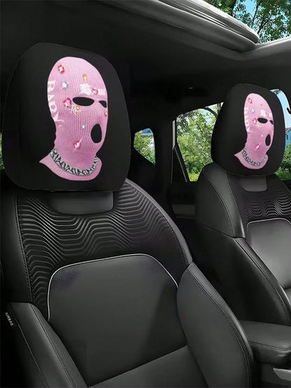 2pcs Pink Butterfly Mysterious Charm Theme Print Car Seat Cushion Headrest Cover- Featuring Cute Design- Universal Fit, Easy To Install And Machine Wash, Provides Comfortable Neck Protection During