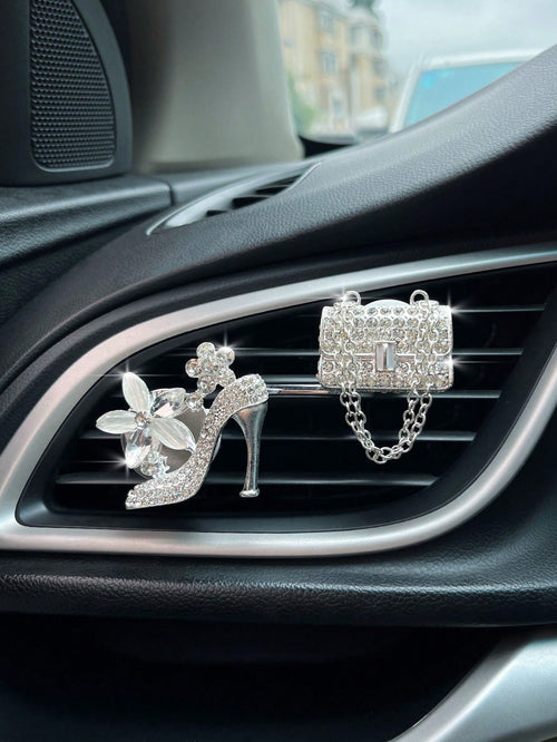 2pcs Rhinestone Decor High Heel & Bag Design Car Air Outlet Ornament