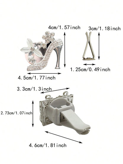 2pcs Rhinestone Decor High Heel & Bag Design Car Air Outlet Ornament