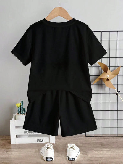 2pcs/Set Baby Boy Casual Cute Cartoon Lizard Print Round Neck Short Sleeve T-Shirt And Lizard Pattern Shorts, Summer Outfit