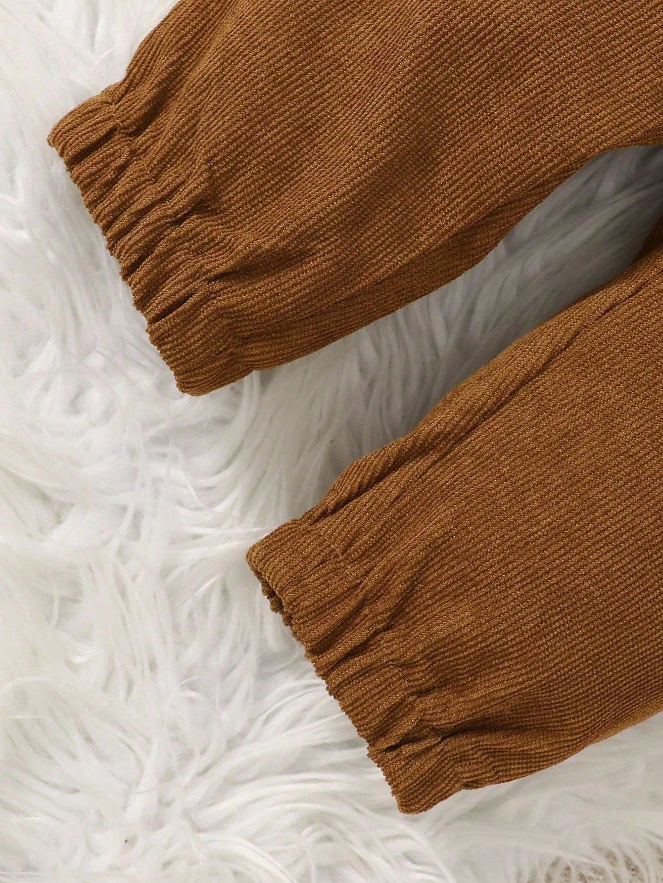 2pcs Set Baby Boys Soft Chocolate Brown Color Block Hooded Cardigan Jacket Pants Modest Old Money Alt Autumn Outfit Vacation School Daily Holiday City