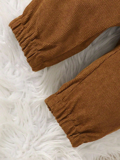 2pcs Set Baby Boys Soft Chocolate Brown Color Block Hooded Cardigan Jacket Pants Modest Old Money Alt Autumn Outfit Vacation School Daily Holiday City