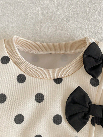 2pcs/Set Baby Girl Black & Pink Autumn Cute Parent-Child Style Brown Long Sleeve Sweatshirt With Black Bow Decor Flare Pants Outfit, Suitable For Photos And Daily Wear