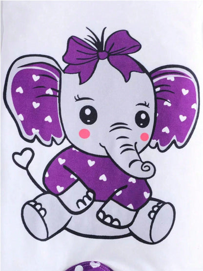 2pcs/Set Baby Girls' Heart & Elephant Print Long Sleeve Jumpsuit, All Season