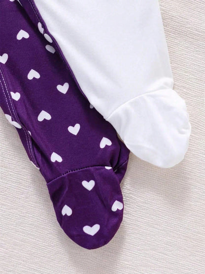 2pcs/Set Baby Girls' Heart & Elephant Print Long Sleeve Jumpsuit, All Season