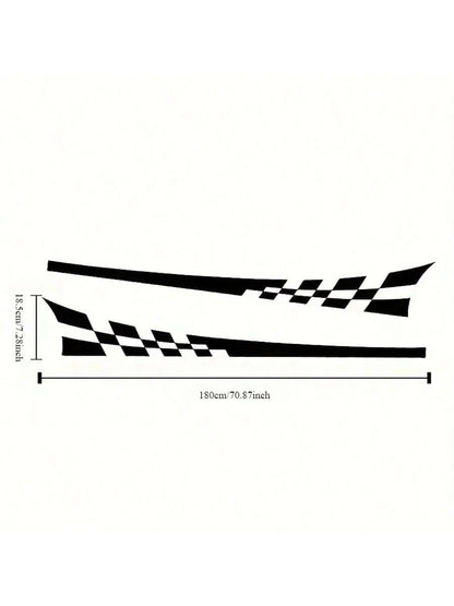 2pcs/Set Glossy Checkered Flag Racing Decals- Self-Adhesive, Single-Use Vinyl Stripes For Cars & Trucks- Black & White Design, For Side Doors, Body, Plastic, Glass
