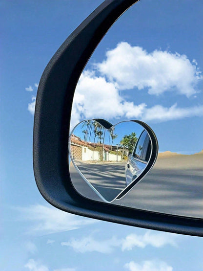 2pcs/Set Heart-Shaped Blind Spot Mirror, Car Heart-Shaped Blind Spot Mirror, Car Frameless Blind Spot Mirror, 360° Wide Angle Convex Mirror, Fan-Shaped Blind Spot Rearview Mirror, Parking Mirror