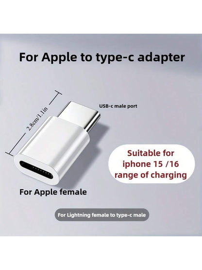 2pcs/Set, Suitable For IPhone Lightning To USB-C Adapter, USB-C Charging Port, Compatible With IPhone 17 Air/16 Pro Max/15 Charger, Apple Lightning To USB-C Adapter- 2pcs/Set, Compatible With IPhone