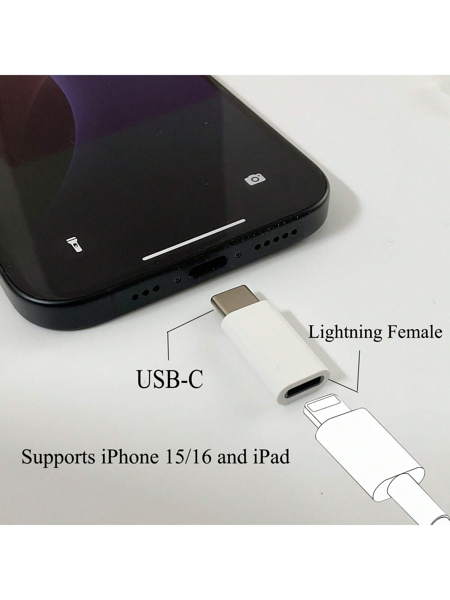 2pcs/Set, Suitable For IPhone Lightning To USB-C Adapter, USB-C Charging Port, Compatible With IPhone 17 Air/16 Pro Max/15 Charger, Apple Lightning To USB-C Adapter- 2pcs/Set, Compatible With IPhone