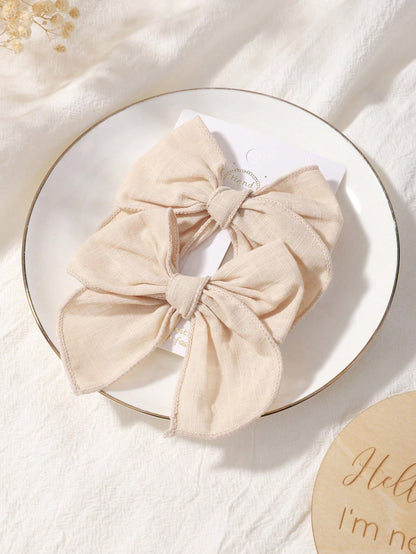 2pcs Solid Color Bow Ribbon Covered Baby Hair Clips For Bangs And Kids Hair Accessories Love Valentine