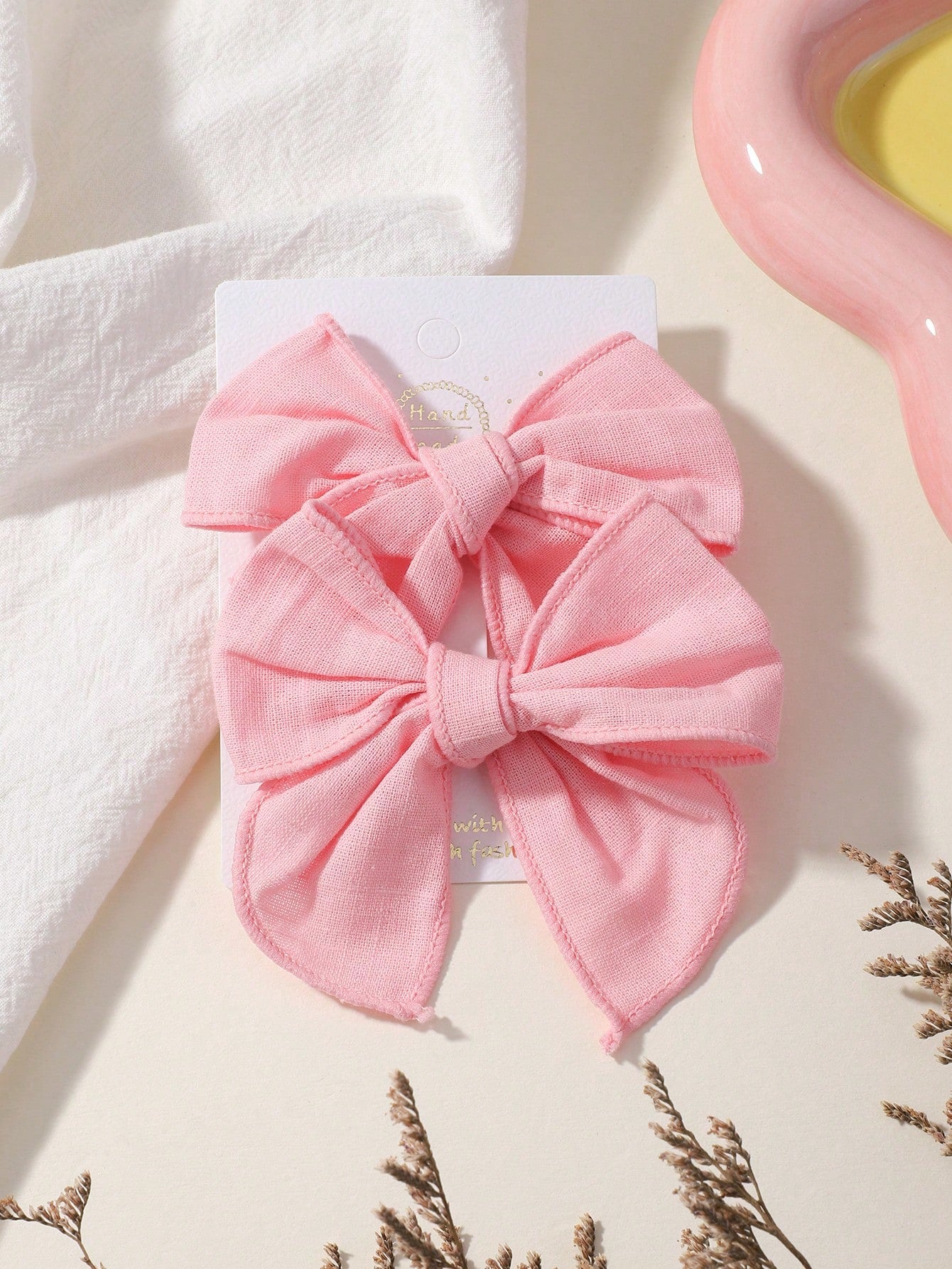 2pcs Solid Color Bow Ribbon Covered Baby Hair Clips For Bangs And Kids Hair Accessories Love Valentine