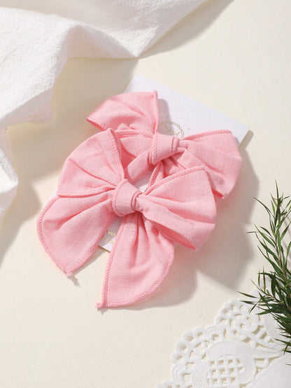 2pcs Solid Color Bow Ribbon Covered Baby Hair Clips For Bangs And Kids Hair Accessories Love Valentine