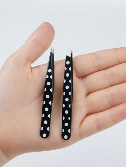 2pcs Stainless Steel Eyebrow Tweezers, Slanted Tip, Women's Makeup Tools, Multi-Function Eyebrow Tweezers, Painted Eyelash Extension Slanted Tip, Professional Facial Hair Removal Eye Care