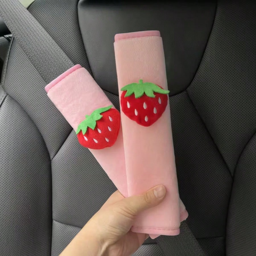 2pcs Strawberry Car Seat Belt Shoulder Pads, Seat Belt Covers, Cute Girl Car Interior Accessories